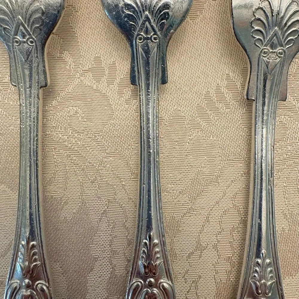 WWII US Navy Officer's Mess Silverplate Flatware 6pc Kings Design USN 1940s